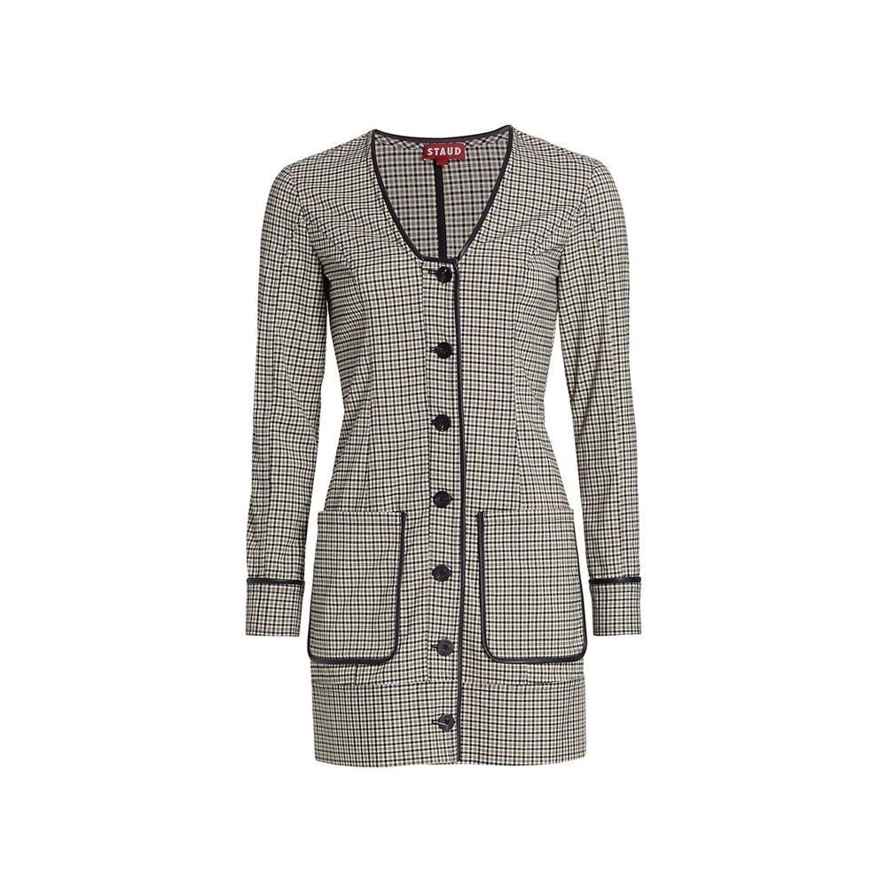 STAUD Black and White Checkered Dress